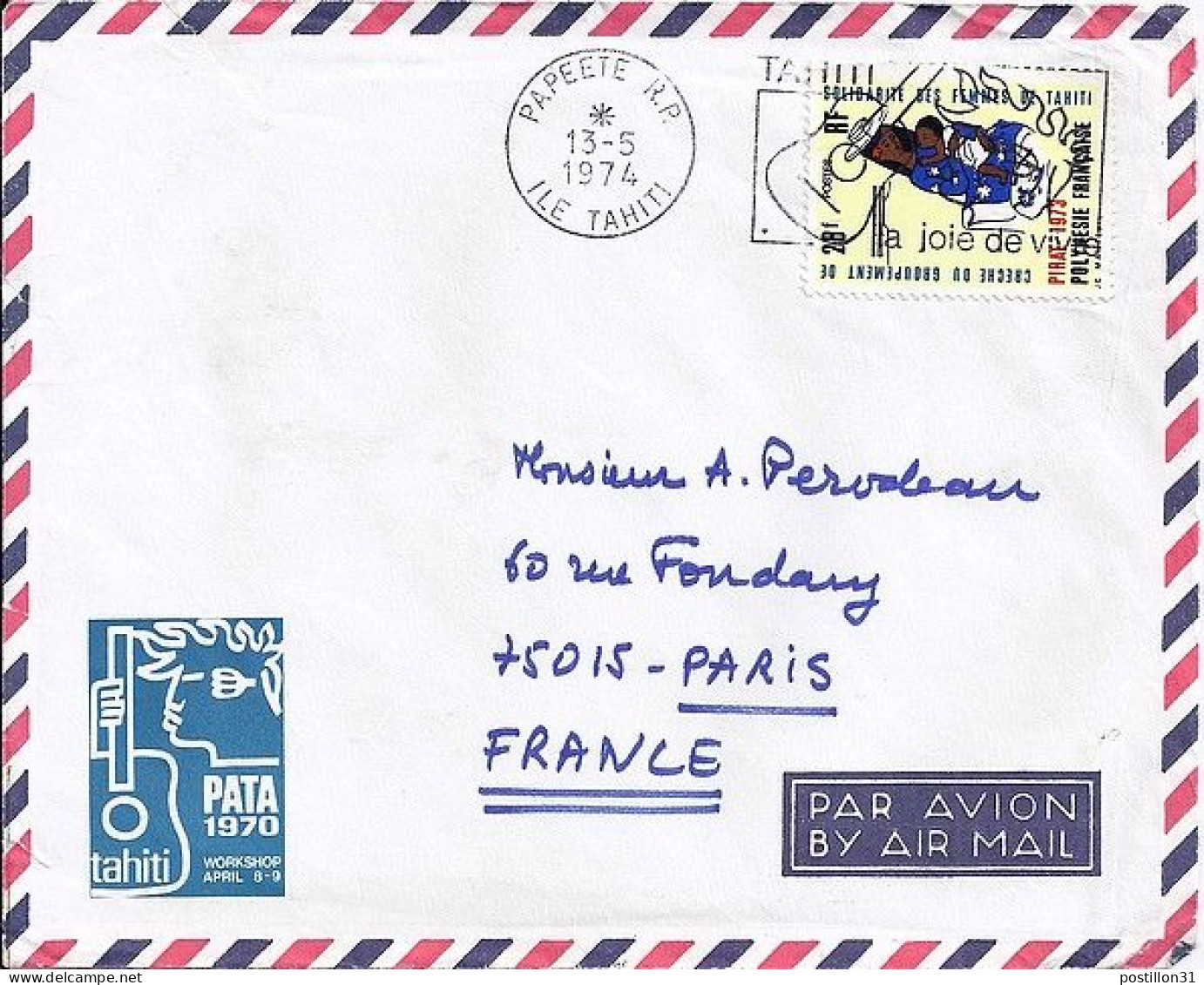 POLYNESIE N° 93 S/L. DE PAPEETE/13.5.74 POUR LA FRANCE - Briefe U. Dokumente