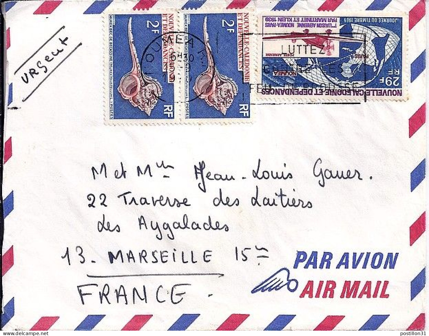 Nlle CALEDONIE N° PA102 S/L. DE NOUMEA/15.9.70 POUR LA FRANCE - Cartas & Documentos