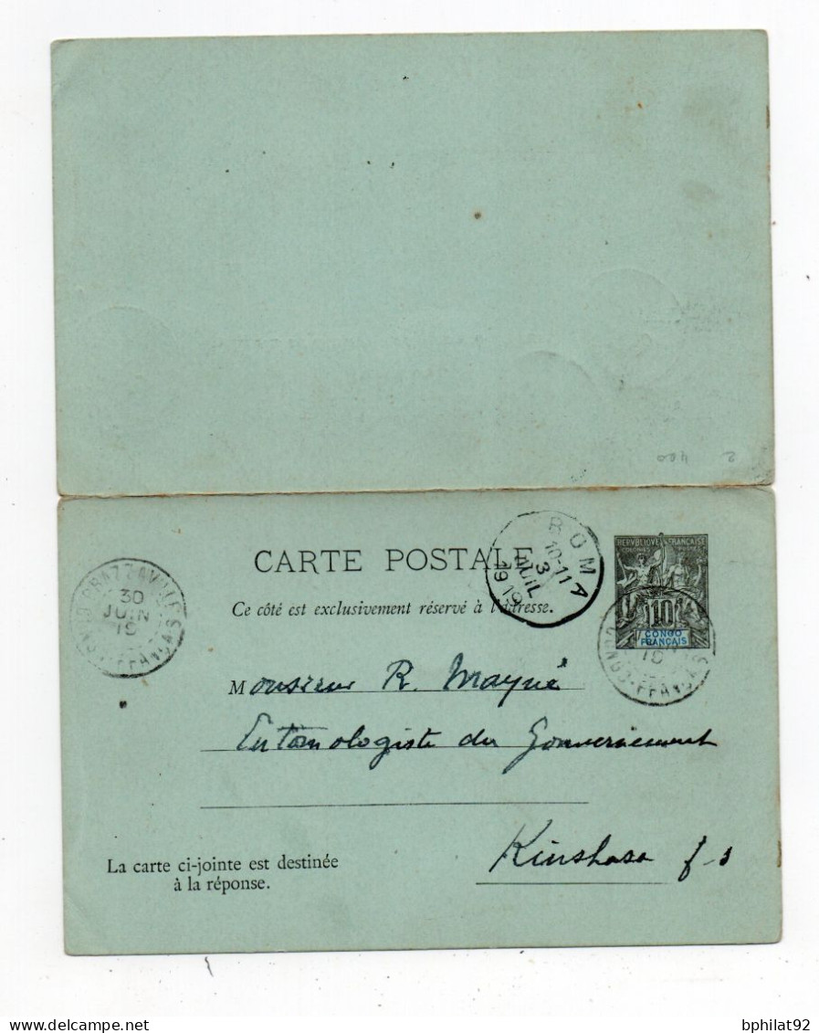 !!! CONGO, ENTIER POSTAL AVEC CARTE REPONSE CACHETS DE BRAZZAVILLE DE 1919 - Covers & Documents