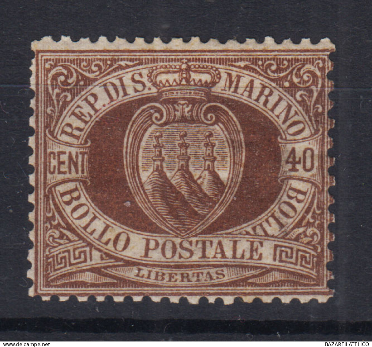 SAN MARINO 1892-94 STEMMA 40 CENTESIMI N.15 G.O MH* - Nuovi