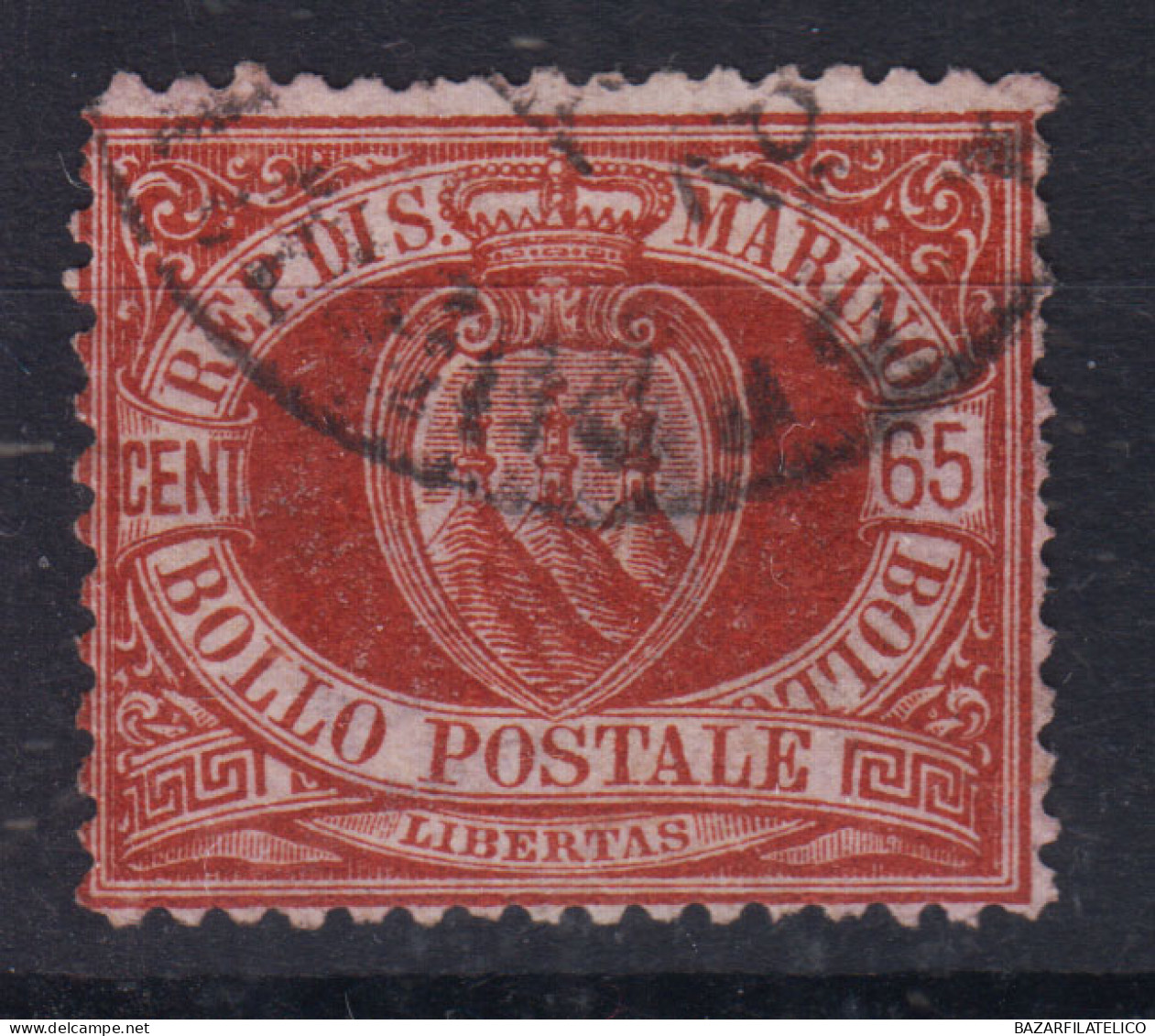 SAN MARINO 1892-94 STEMMA 65 CENTESIMI N.19 US. - Usados