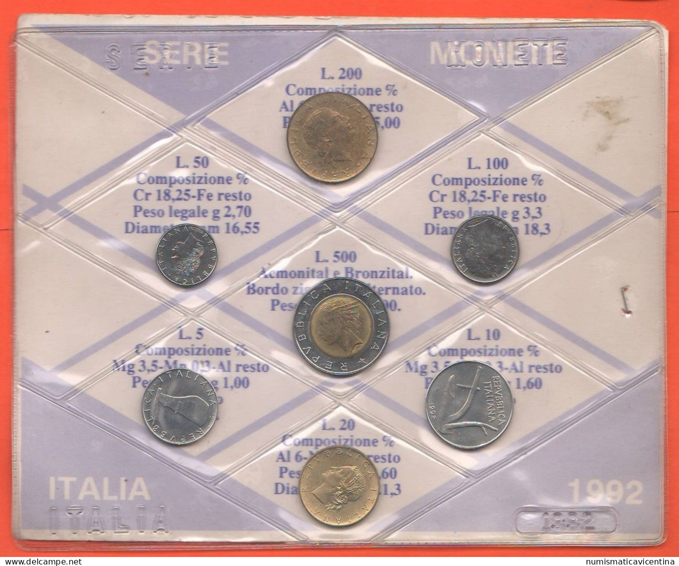 Repubblica Italia Serie 1992 No Argento  Monete Da 5 10 20 50 100 200 500 Lire - Nieuwe Sets & Proefsets