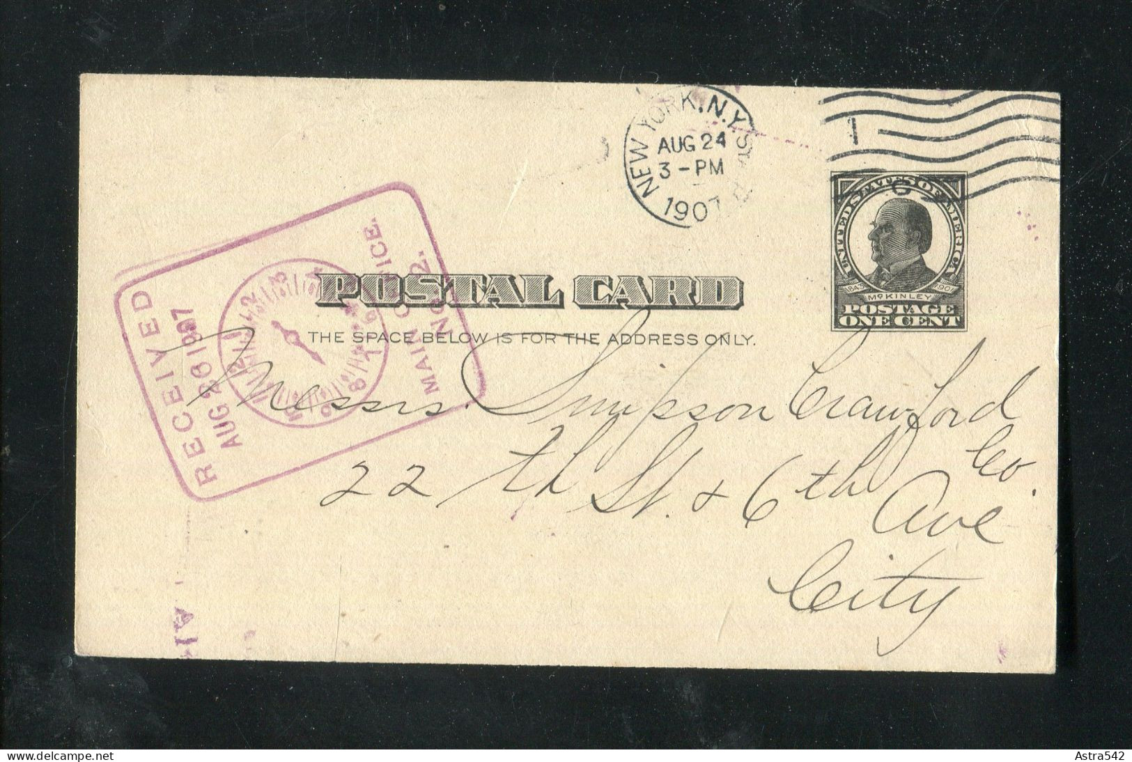 "USA" 1907, Postkarte Mit Rueckseits Zudruck Gestempelt (C441) - 1901-20