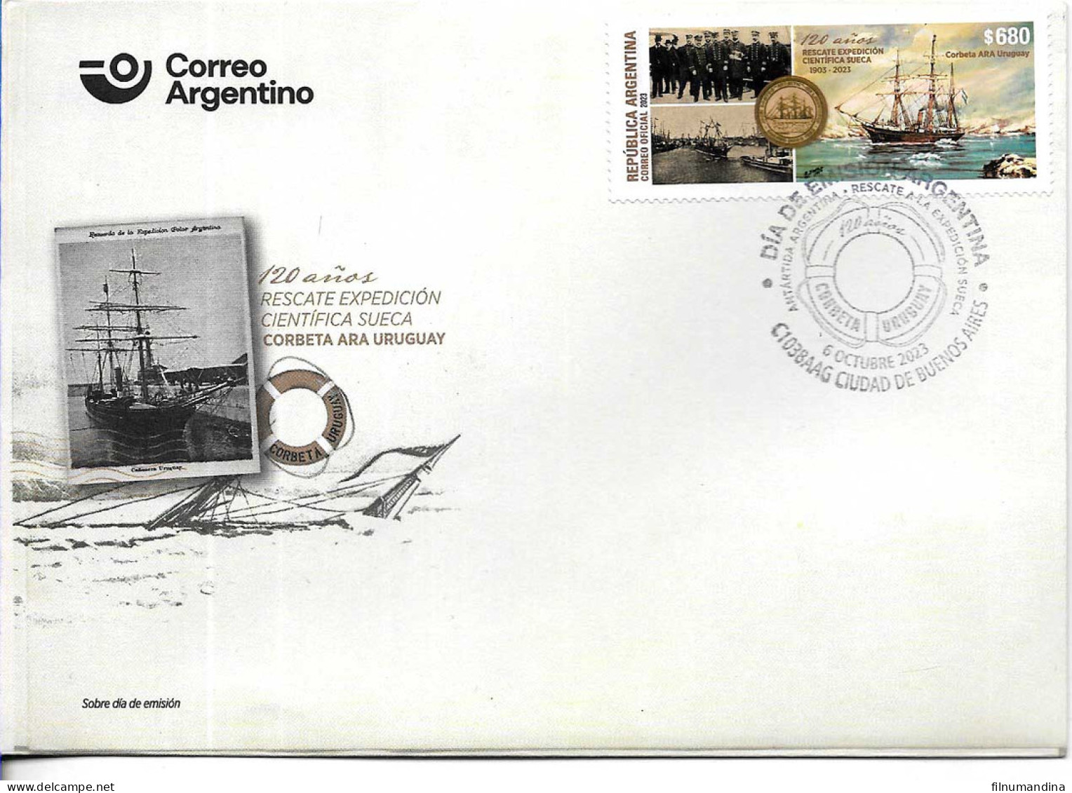 #75298 ARGENTINA 2023 SHIP ANTARCTIC RESCUE CORBETA URUGUAY PAINTING COMBO - Unused Stamps