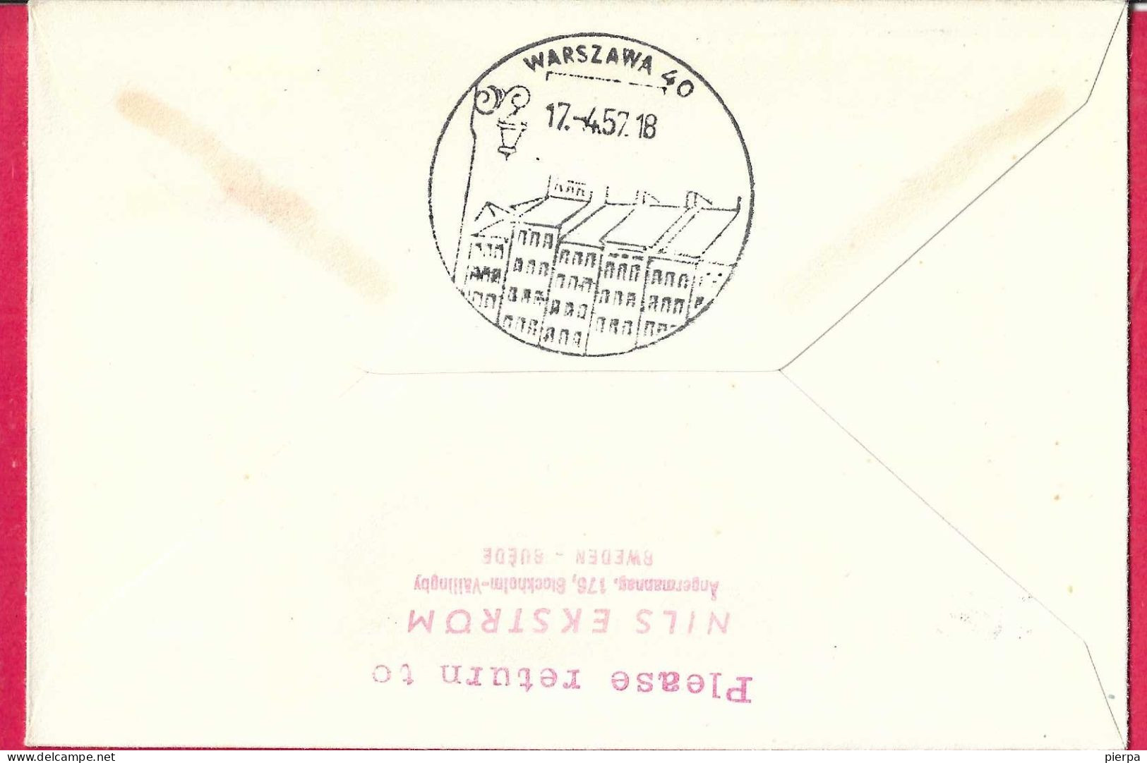 SVERIGE - FIRST REGULAR FLIGHT SAS  FROM STOCKHOLM TO WARZAWA *14.4.57* ON OFFICIAL COVER - Storia Postale