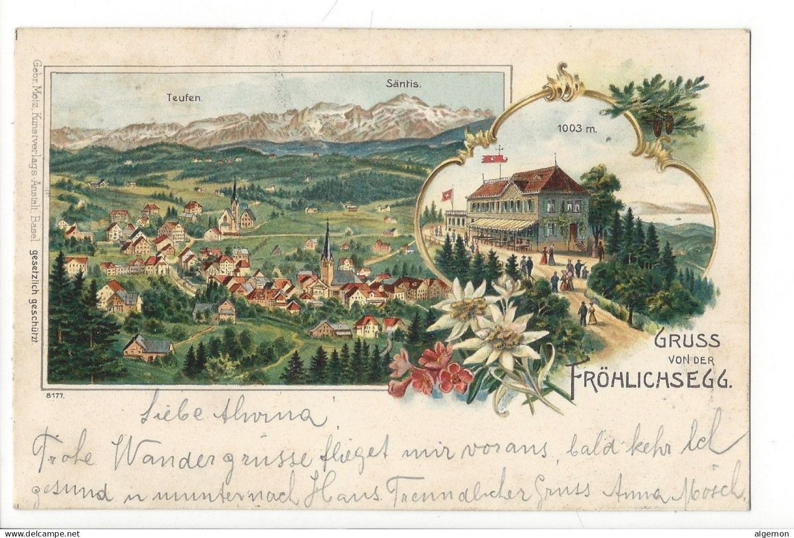 31424 - Gruss Von Der Fröhlichsegg Teufen 1903 Cachet Linéaire Fröhlichsegg - Teufen