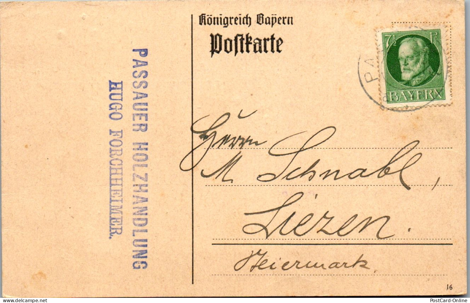 44614 - Deutschland - Königreich Bayern , Passauer Holzhandlung , Holzhandlung - Gelaufen 1917 - Buste