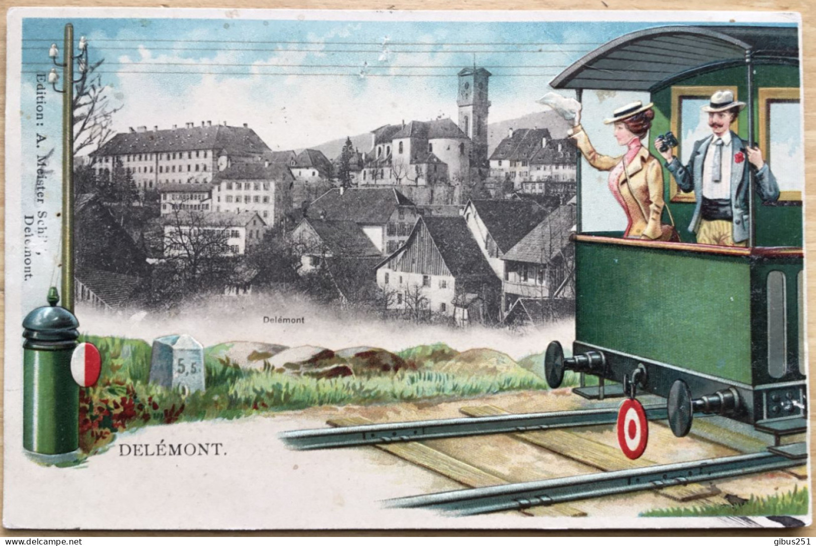 Delémont Art Card Train Edit Meister Schild Gaufrée Embossed Chemin De Fer Gare - Delémont