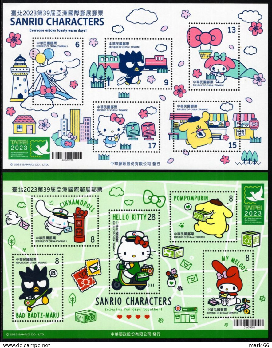 Taiwan - 2023 - Bringing Happiness - SanRio Characters - TAIPEI 2023 Stamp Exhibition - Set Of 2 Mint Stamp Sheetlets - Ungebraucht