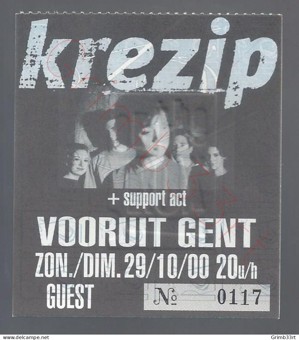 Krezip - 29 Oktober 2000 - Vooruit Gent (BE) - Concert Ticket - Concerttickets