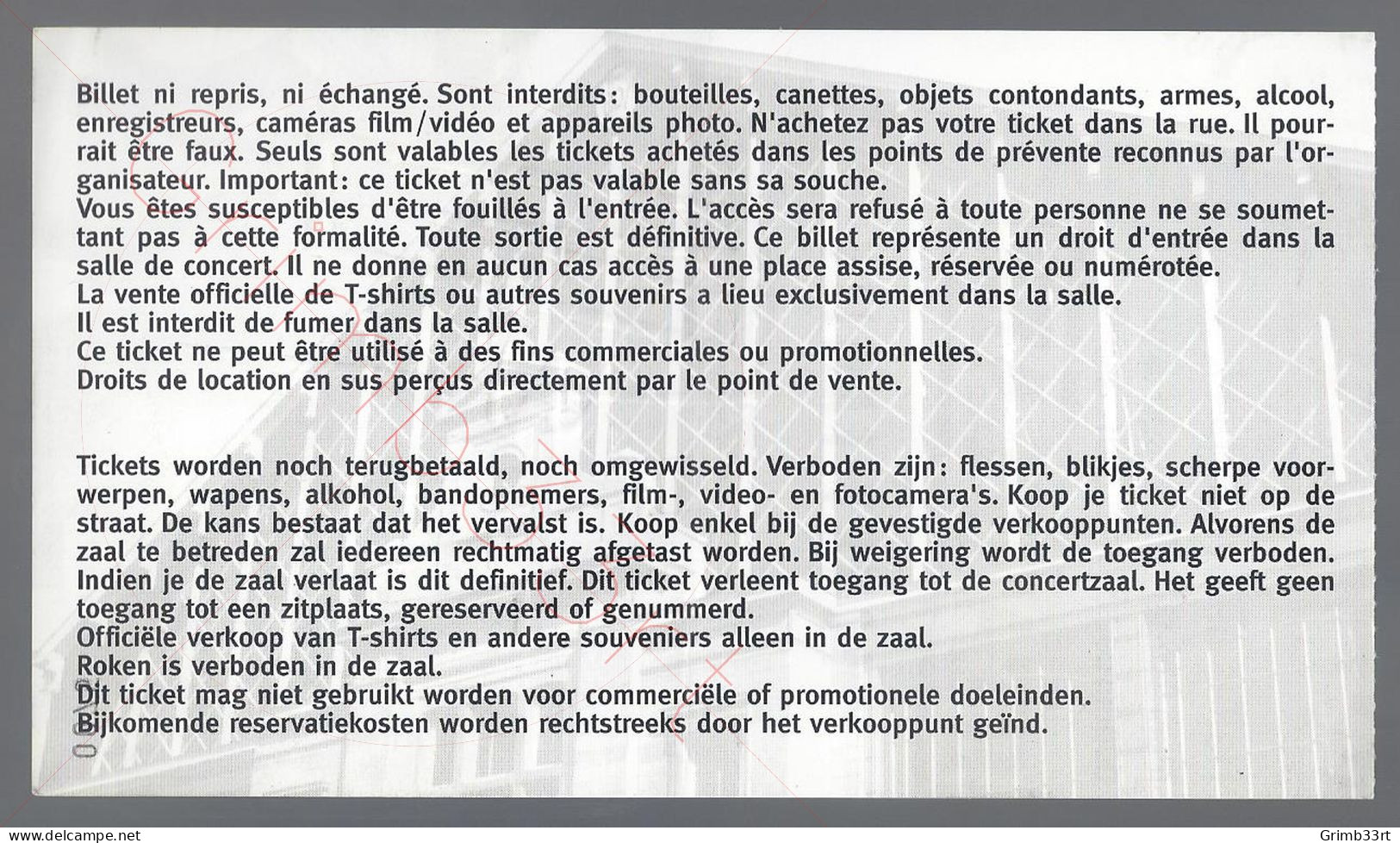 Starflam - 31 Mei 2001 - Halles De Schaerbeek (BE) - Concert Ticket - Tickets De Concerts