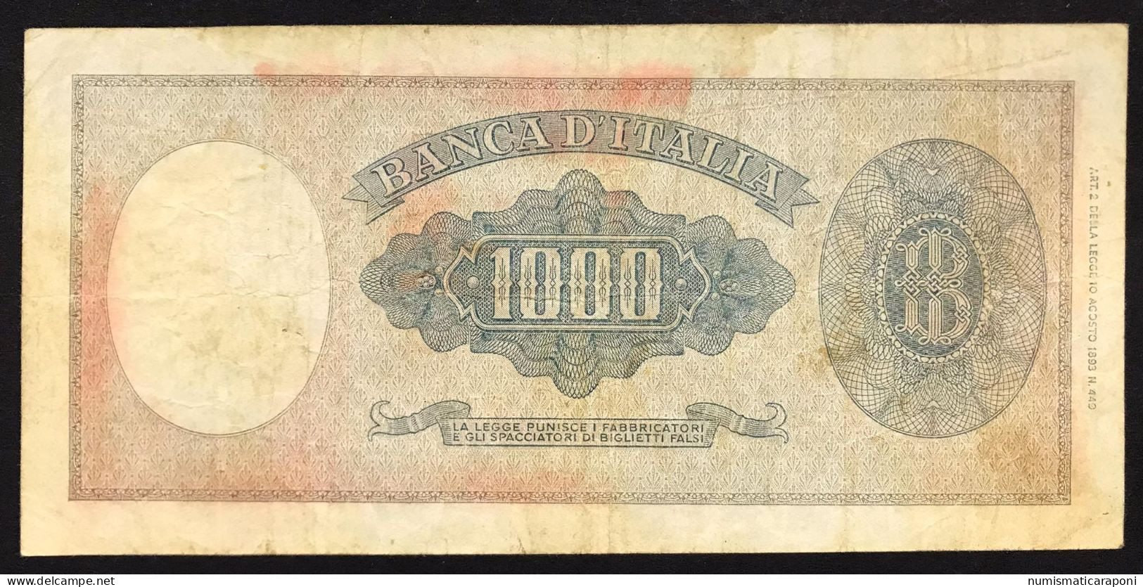 1000 LIRE ITALIA 20 03 1947 TESTINA Naturale MB/BB  RARA LOTTO 4803 - 1.000 Lire