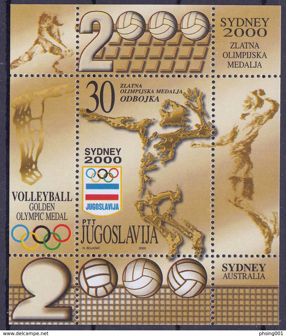 Yugoslavia 2000 Sidney Olympic Games Australia Sports Volleyball Gold Medal, Block, Souvenir Sheet MNH - Zomer 2000: Sydney - Paralympics