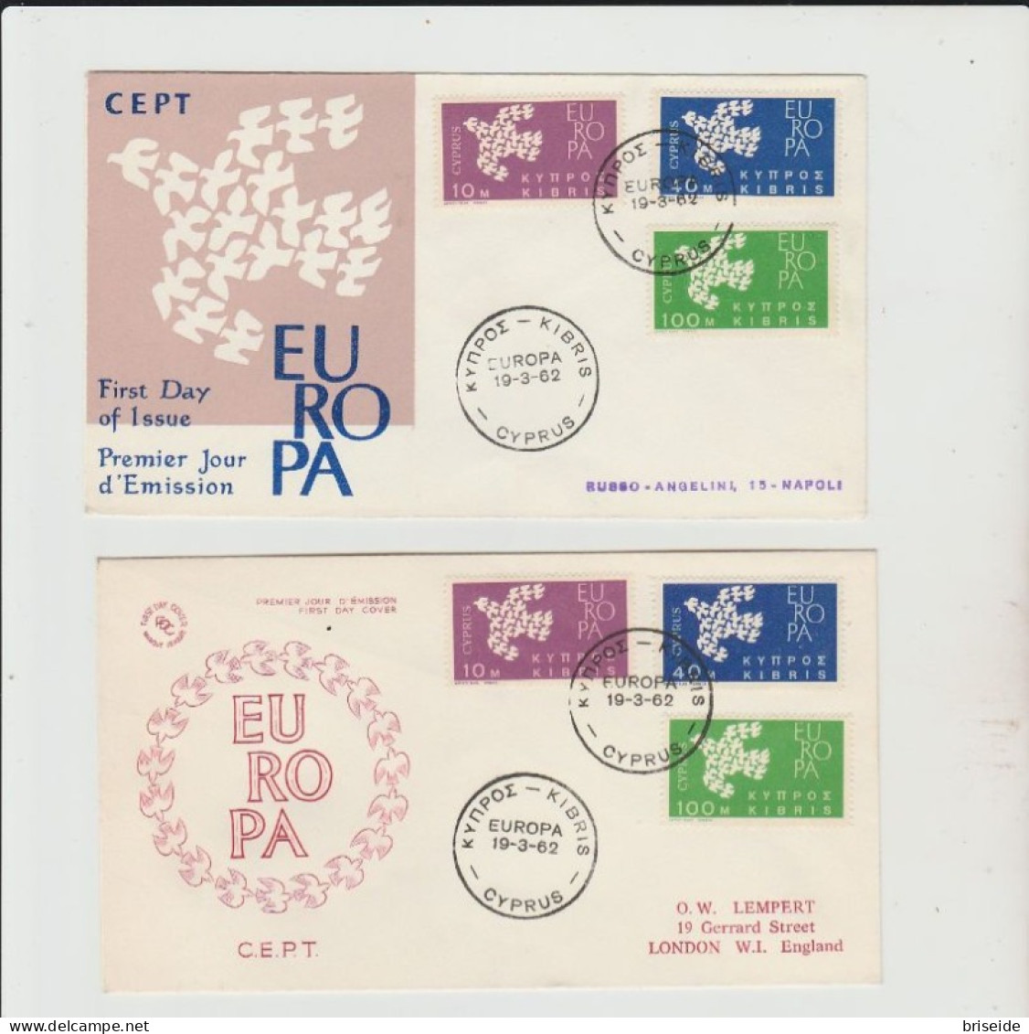 1962 N.7 BUSTE EUROPA CEPT PREMIER JOUR D'EMISSION FIRST DAY COVER ERSTTAGSBRIEF 1°GIORNO EMISSIONE CYPRUS - 1962