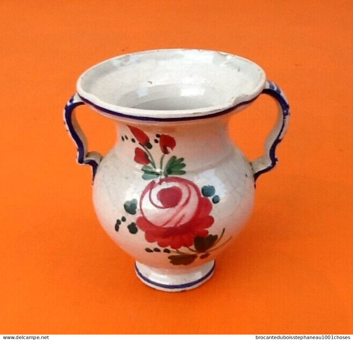 Années 1950   Céramique Italienne  Petit Vase Balustre à Décor Floral - Vases