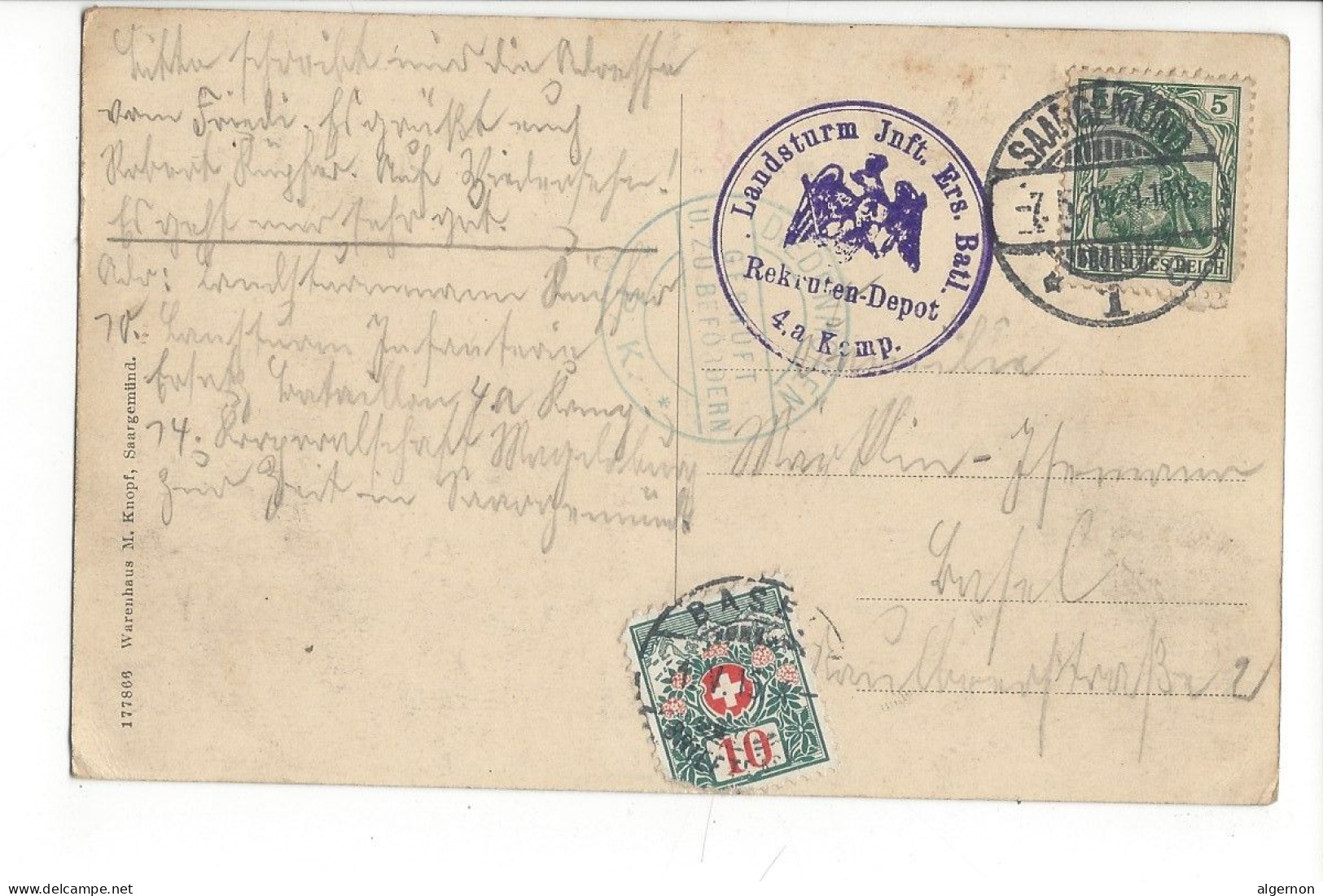 31482 -  Saargemünd Total + Cachet Landsturm Inft. Taxée 1915 - Lothringen