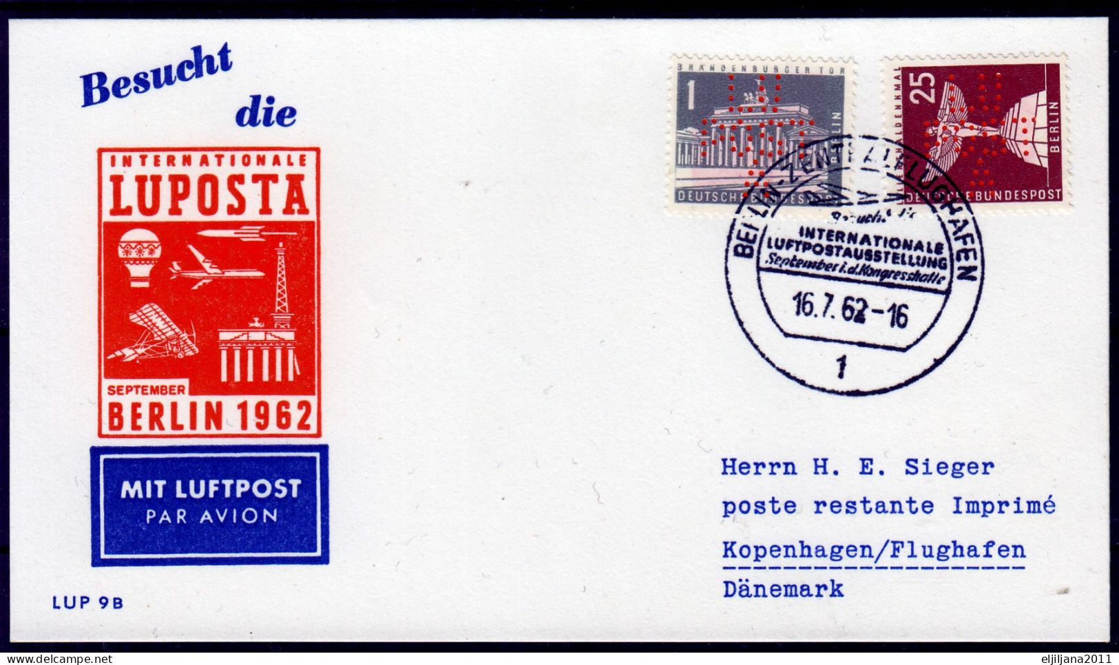 Action !! SALE !! 50 % OFF !! ⁕ Germany BERLIN 1962 ⁕ LUPOSTA Exhibition Airmail Mi.140, 145, 147 ⁕ 2v Postcard - Correo Aéreo