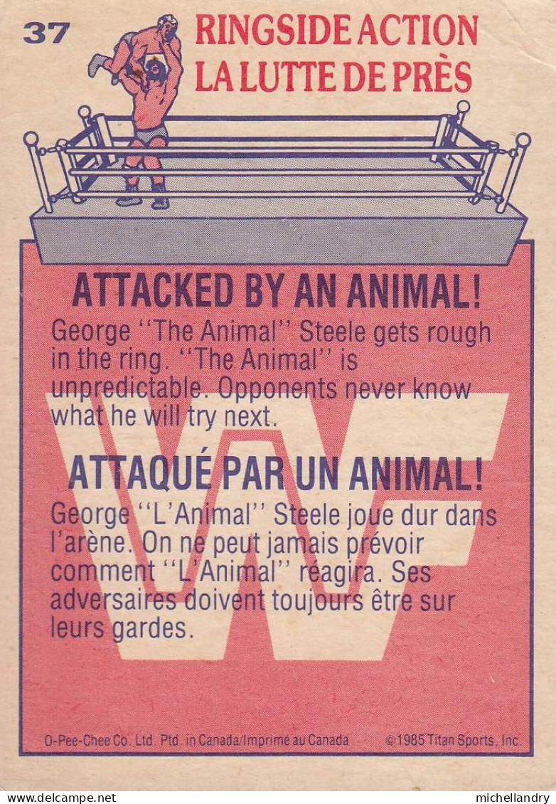 Carte (123788) #37 WWF George ‘’L’Animal’’ Steele Attaqué Par Un Animal / Attaked By An Animal! - Trading-Karten