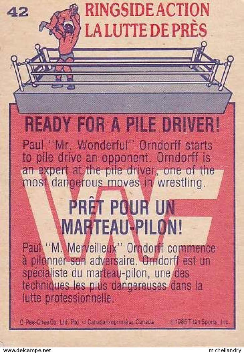 Carte (123790) #42 WWF Paul ‘’Mr Wonderful’’ Orndorff  Pret Pour Le Marteau Pilon / Ready For A Pile Driver - Trading Cards