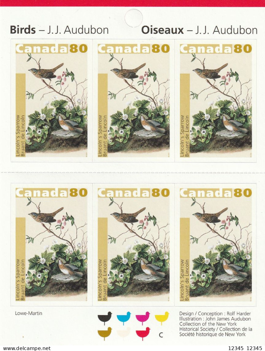 Canada 2004, Postfris MNH, Bird Drawings By John James Audubon. - Full Booklets