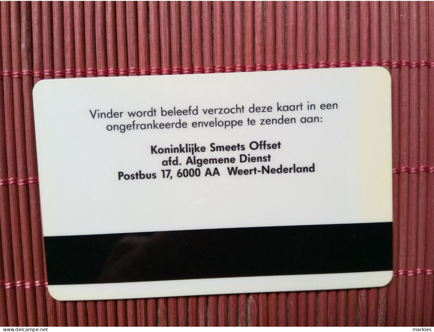 Pay Card Smeets Ofset 2 Photos Used Rare - Origine Sconosciuta