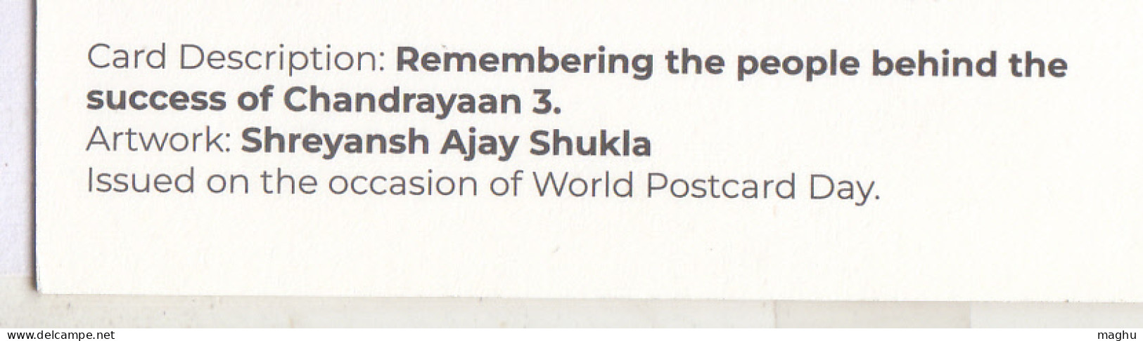 World Postcard Day Spl Cancellation, Dept., Of Post PPC Philately 2023, Sucess Of Chandrayaan 3, Space,  - Asien