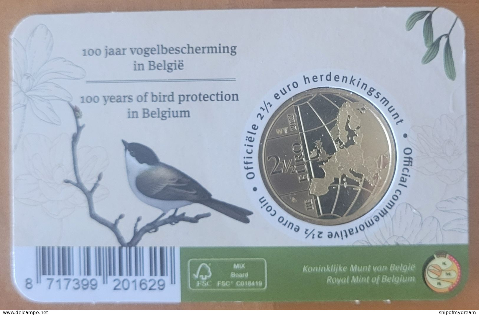 Belgium 2.5 Euro 2022. Bird Protection In Belgium. Official Coincard. Mintage=27500 - FDC, BU, BE & Estuches
