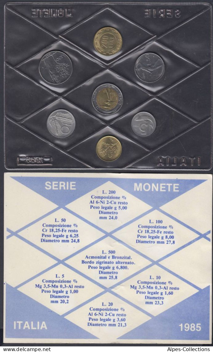 ITAX02 - ITALIE - SET DE 7 MONNAIES - De 5 Lires à 500 Lires - 1985 - Nieuwe Sets & Proefsets