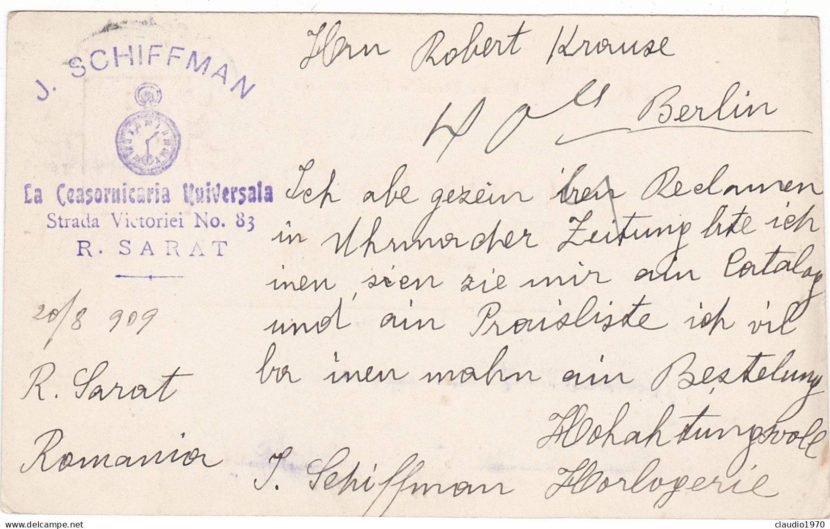 ROMANIA  - INTERO POSTALE  - VIAGGIATA PER BERLIN - GERMANIA - 1909 - Brieven En Documenten