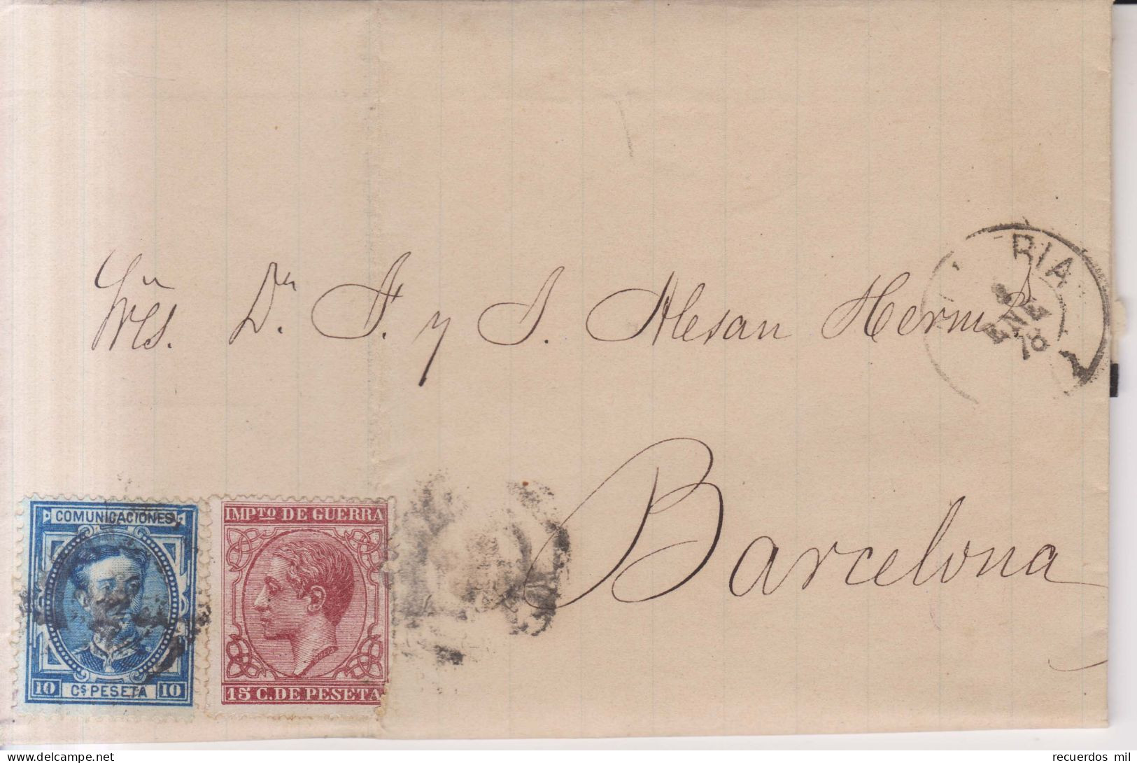 Año 1876 Edifil 175-183 Carta    Matasellos Almeria Viuda De F. De Padilla - Briefe U. Dokumente