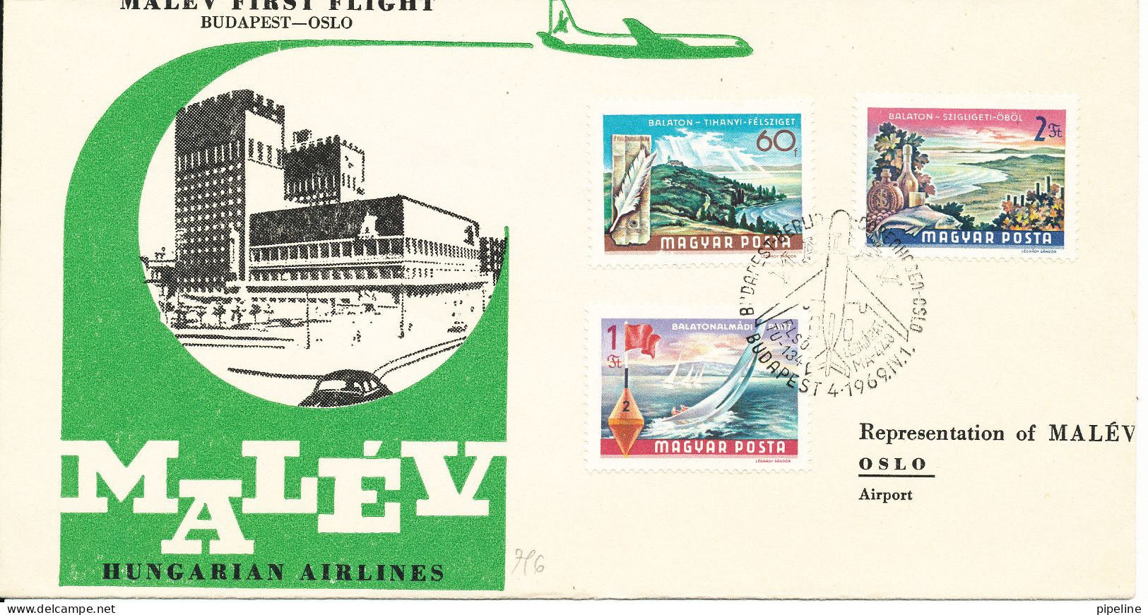 Hungary Cover First Flight Malev Hungarian Airlines  Budapest - Oslo 1-6-1969 With Cachet - Briefe U. Dokumente