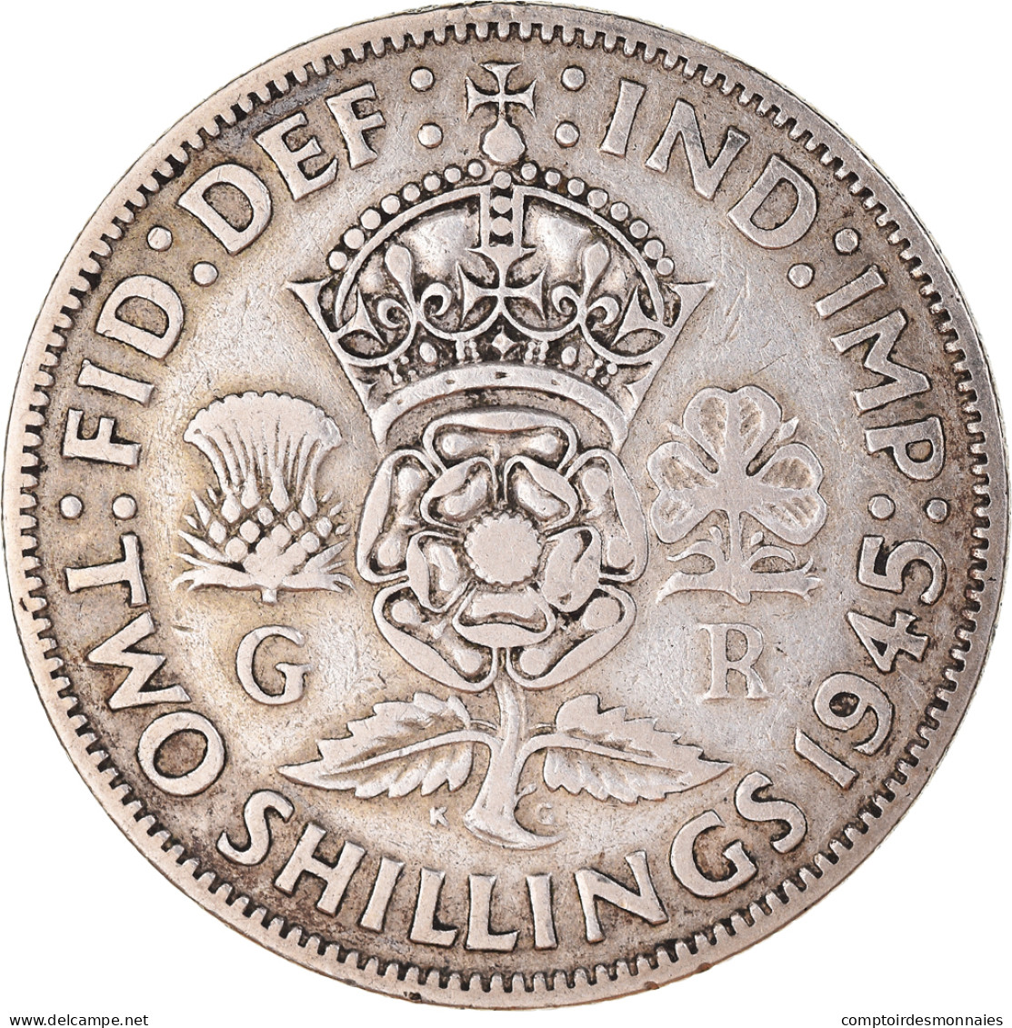 Monnaie, Grande-Bretagne, George VI, Florin, Two Shillings, 1945, TTB, Argent - J. 1 Florin / 2 Schillings