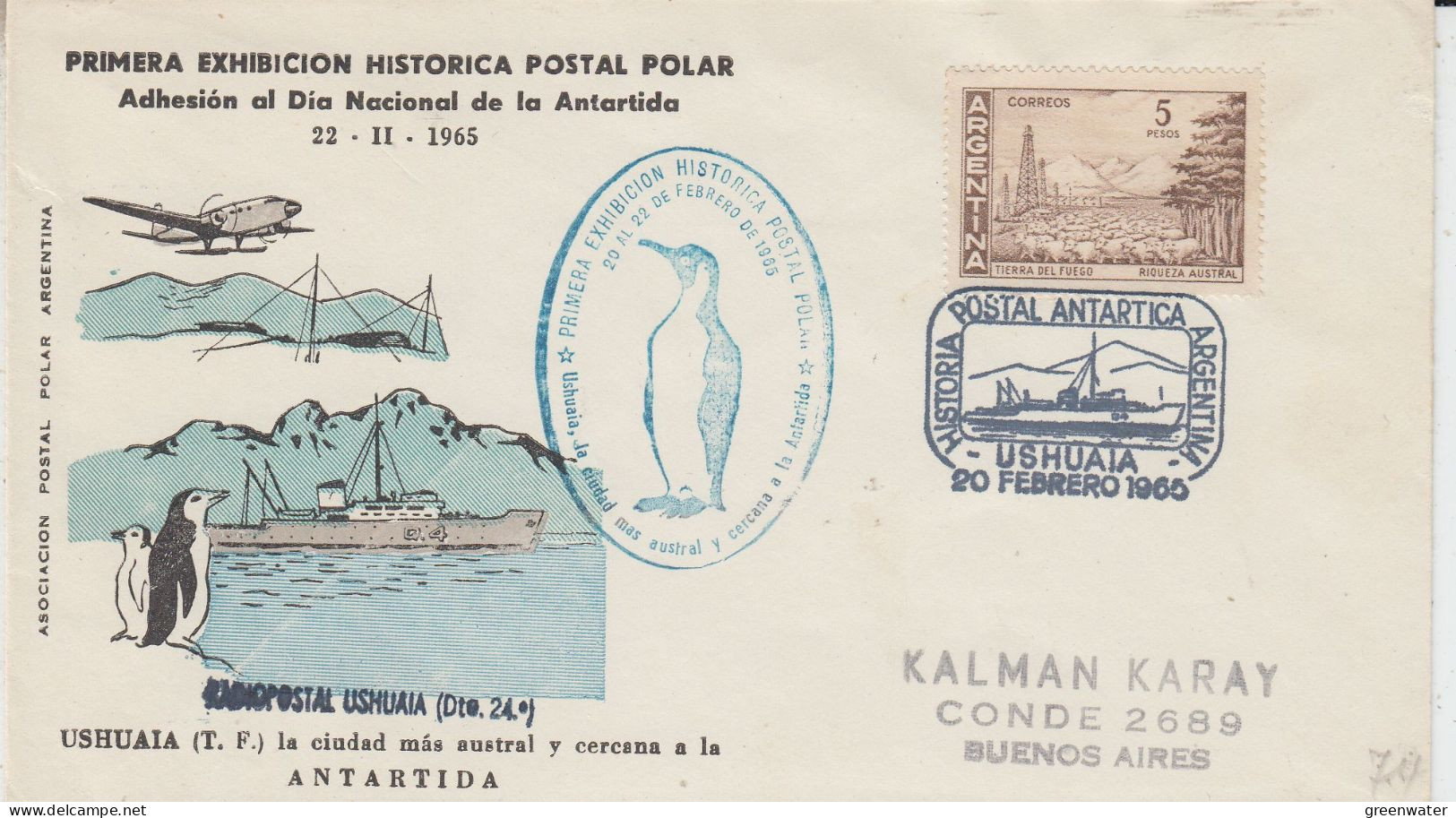 Argentina 1965 1e Exhibicion Historica Postal Poalr Ca Radiopostal Ushuaia Ca Ushuiai 20.2.1965 (59011) - Events & Commemorations