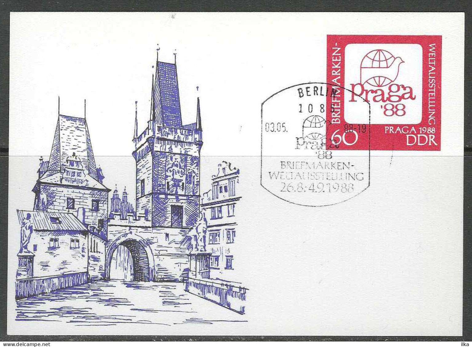 CP - Entier - Briefmarken Weltausstellung Praga '88 - Obli. Berlin 1085 - 03/05/1988. - Postkarten - Ungebraucht