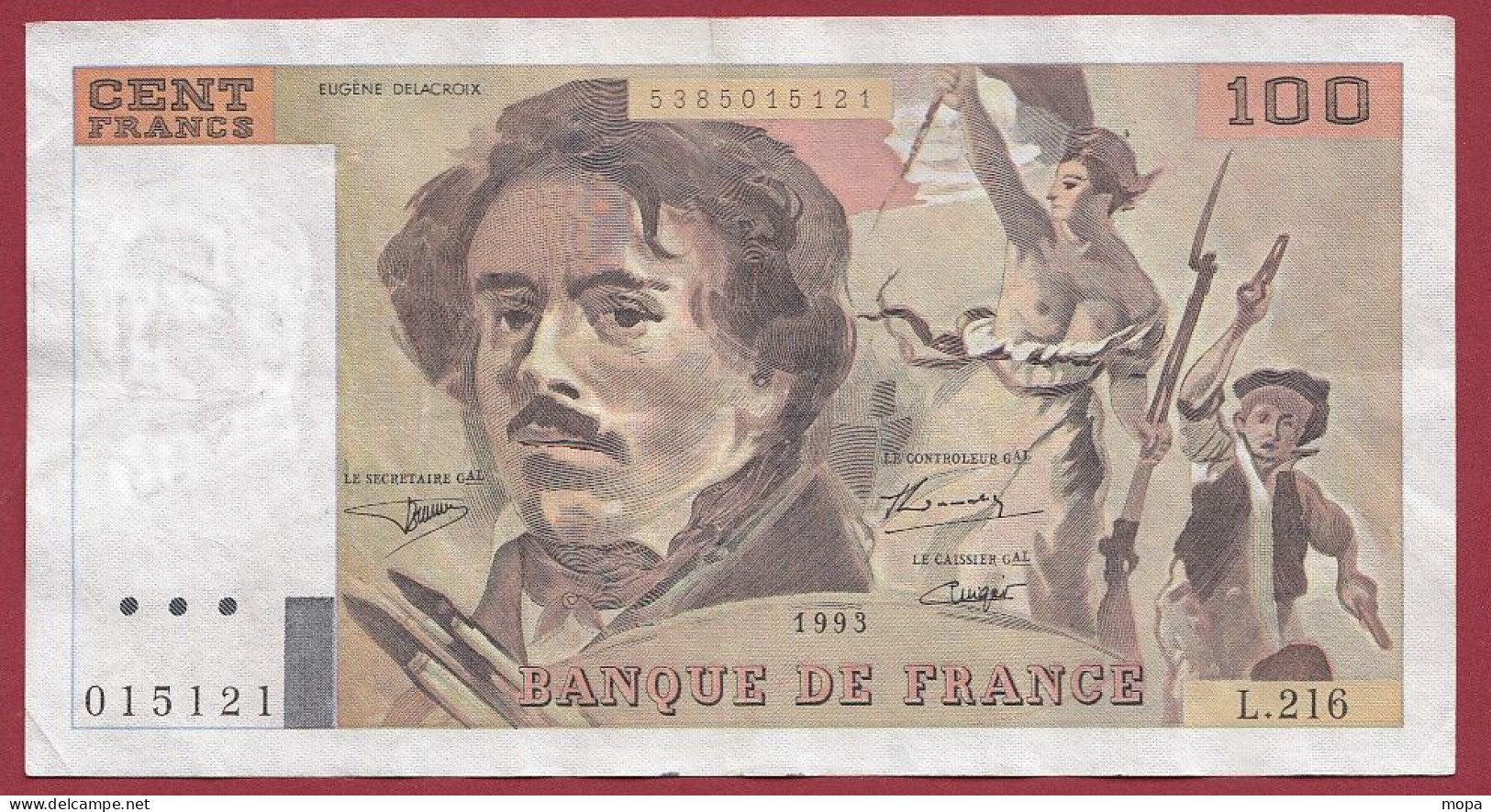 100 Francs "Delacroix" --1993 --Alph .L.216 -- Dans L 'état - 100 F 1978-1995 ''Delacroix''