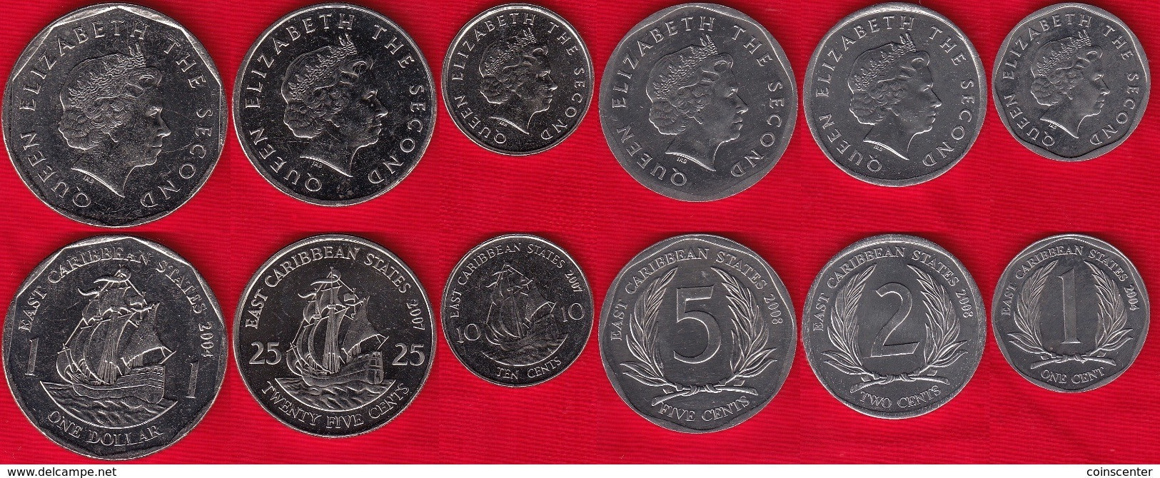 East Caribbean States Set Of 6 Coins: 1 Cent - 1 Dollar 2004-2008 UNC - Ostkaribischer Staaten