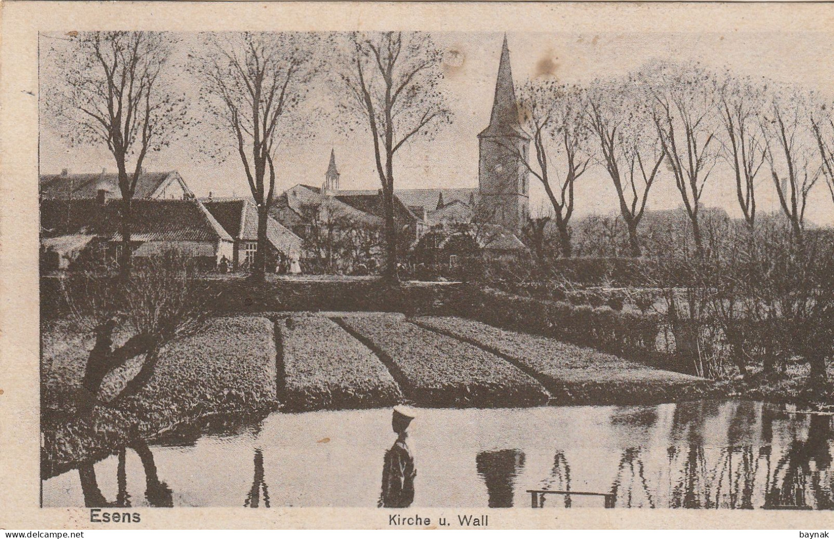 DE103  --  ESENS  --   KIRCHE U. WALL  --  BAHN POST   NORDEN - SANDE  --  ZUG 83 --  OSTFRIESLAND  --  1918 - Esens