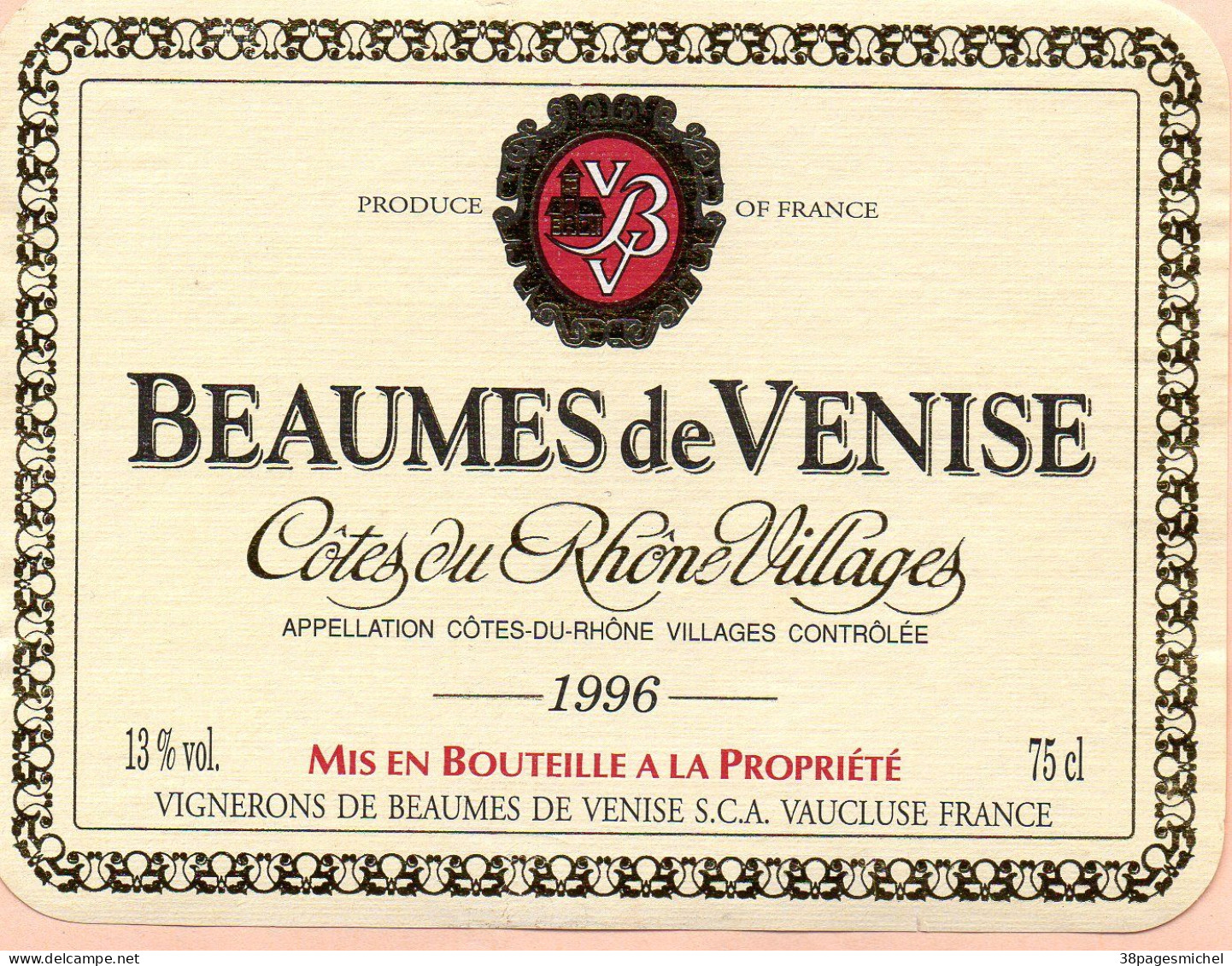 J1710 - Étiquette De VIN - BEAUMES De VENISE - Côtes Du Rhône Villages 1996 - Côtes Du Rhône