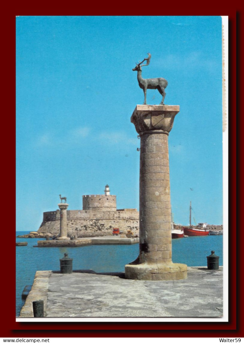 1969 Greece Postcard Lighthouse And Small Harbour Rhodes Rodi Dodecaneso Posted To Scotland 2scans - Cartas & Documentos