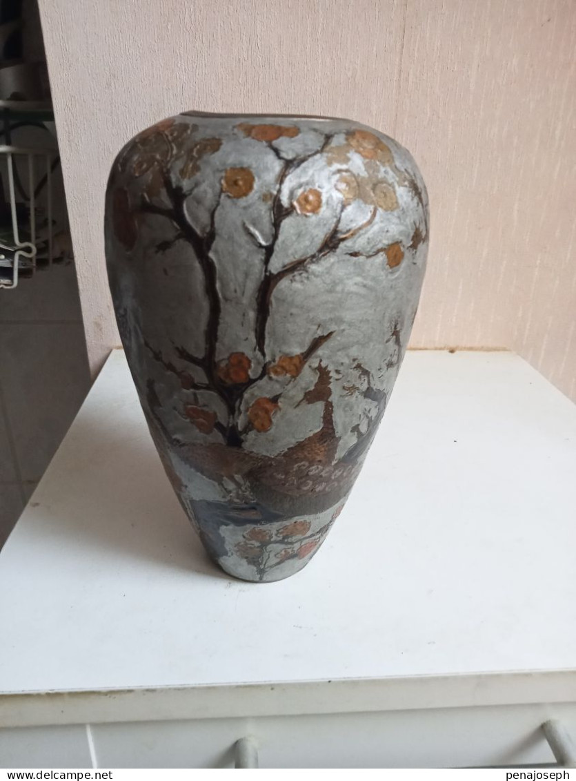 Vase Ancien Laiton Cloisonné Hauteur 19 Cm Diamètre 12 Cm - Jarrones