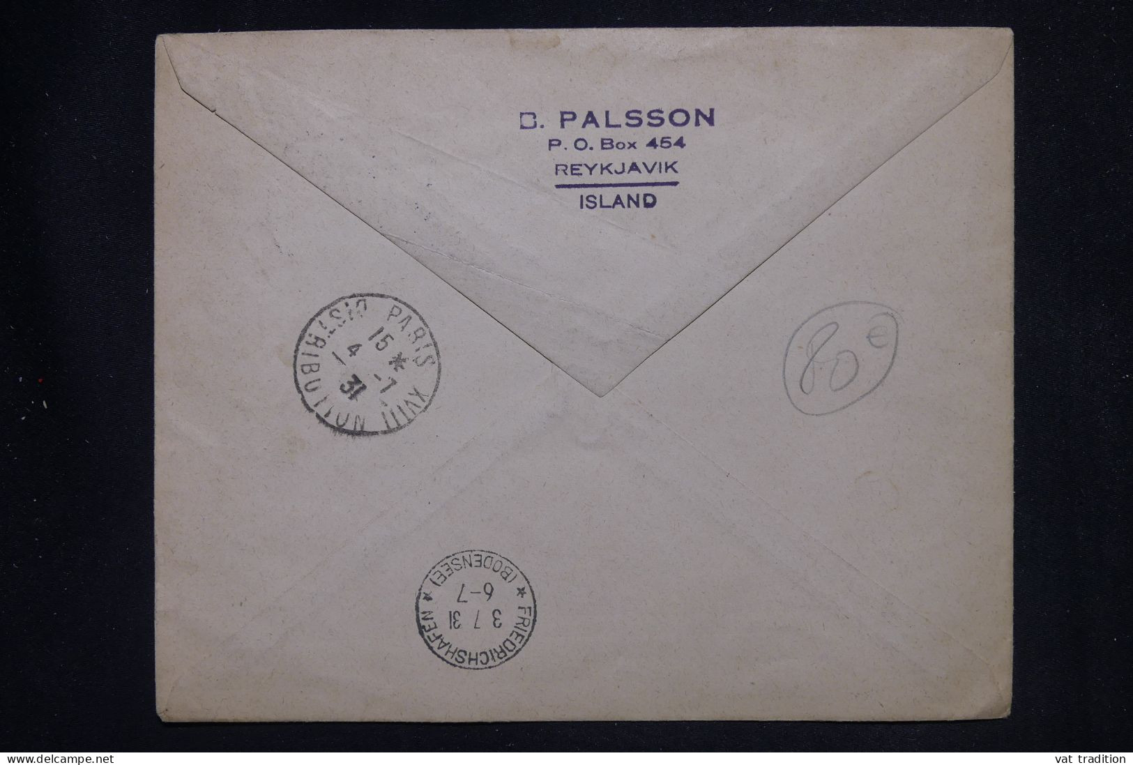 ISLANDE - Cachet De Zeppelin Sur Enveloppe En Reco De Reykjavik Pour Paris En 1931, Affranchissement Surchargé- L 147828 - Brieven En Documenten