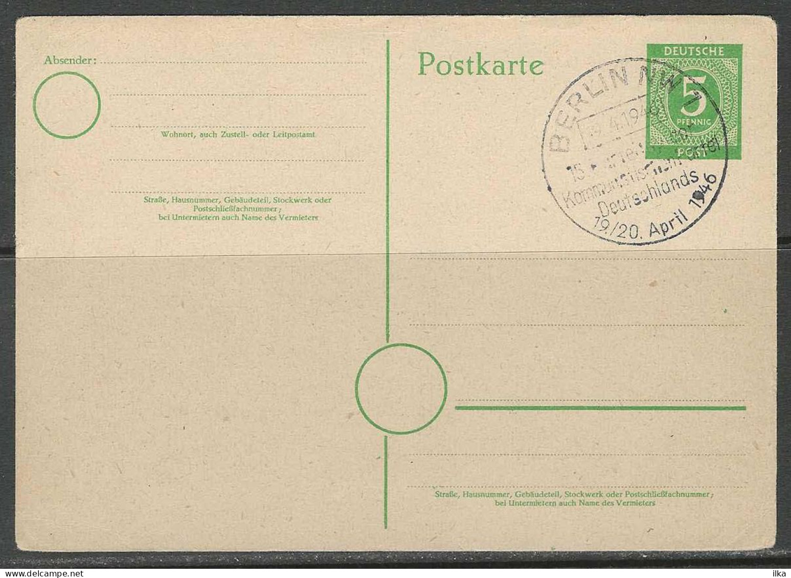 CP - Entier Postal - Sowjet Zone - Obli. Berlin. 19/04/1946 - Kommunistischen Partel Deutschlands. - Postkarten - Ungebraucht