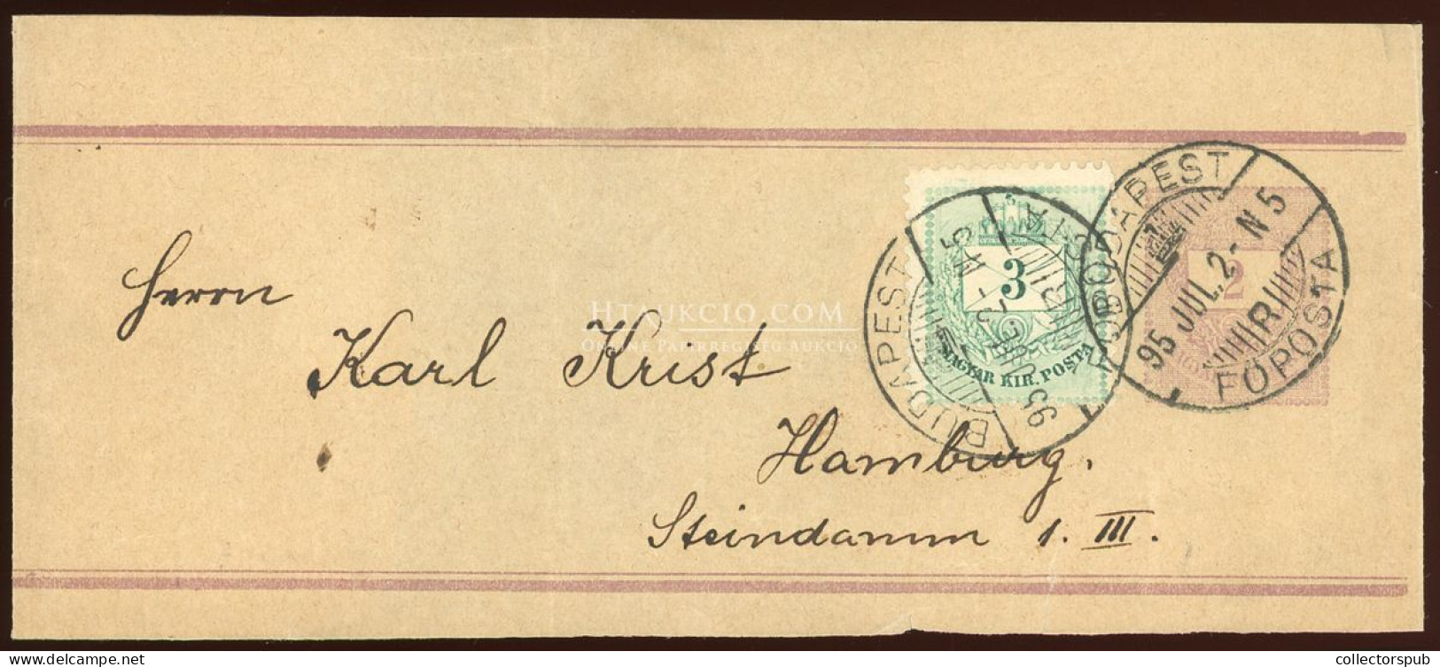 BUDAPEST 1895. Kiegészített Díjjegyes Címszalag Hamburgba Küldve - Used Stamps