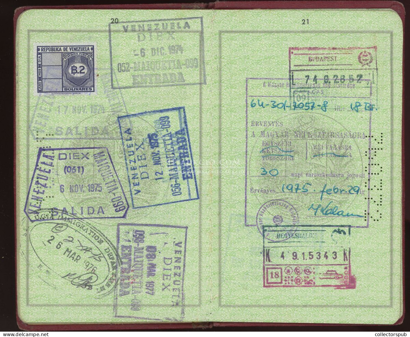 ÚTLEVÉL Fábry József Jazzdobos, Fotóriporter A LIFE Magazin Fotósa Venezuelai útlevele 1973. Passport - Zonder Classificatie