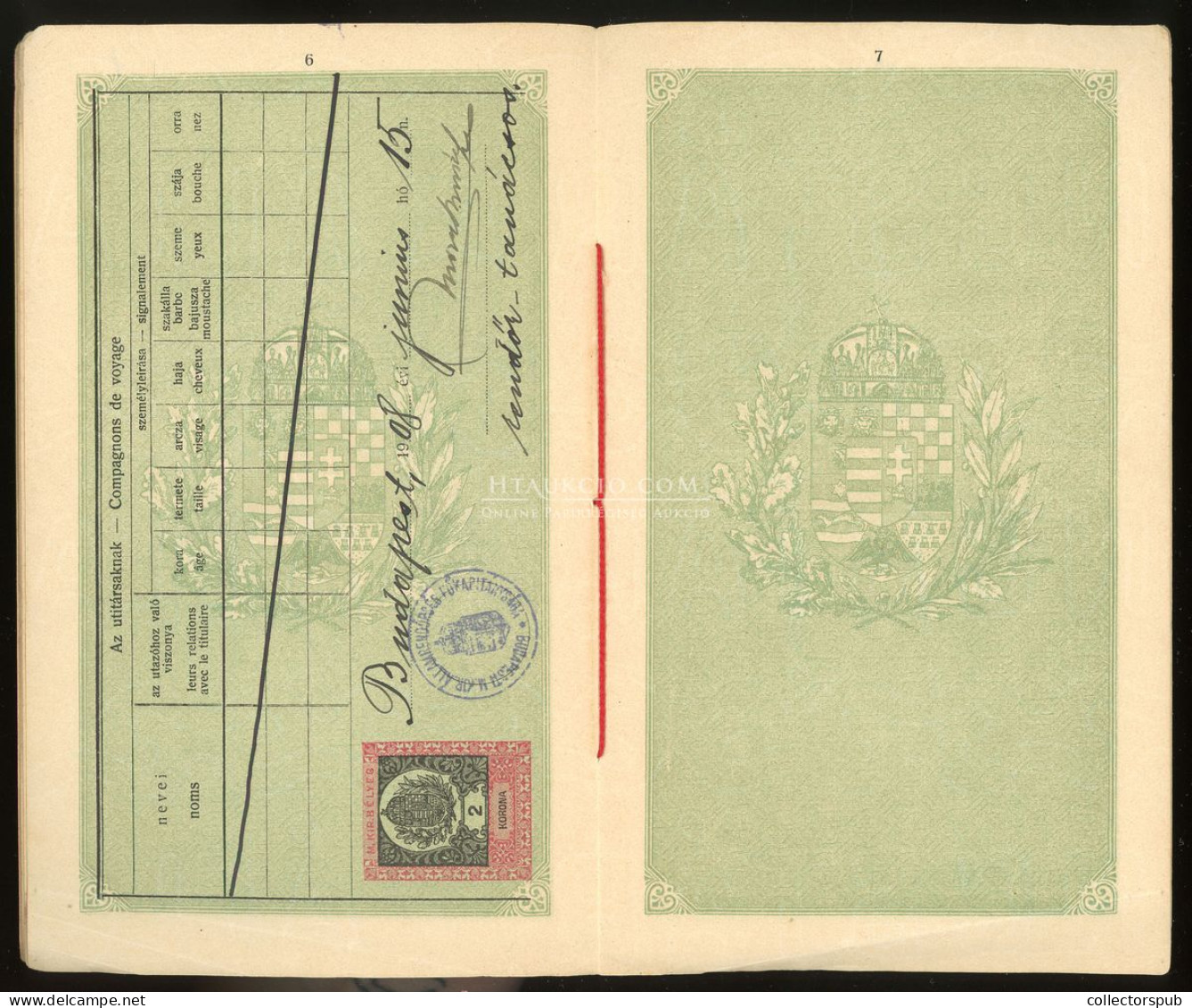 ÚTLEVÉL 1908. Amerikai utázás céljából kiállítva, a "kivándorlás" javítva "tanulmányra" passport