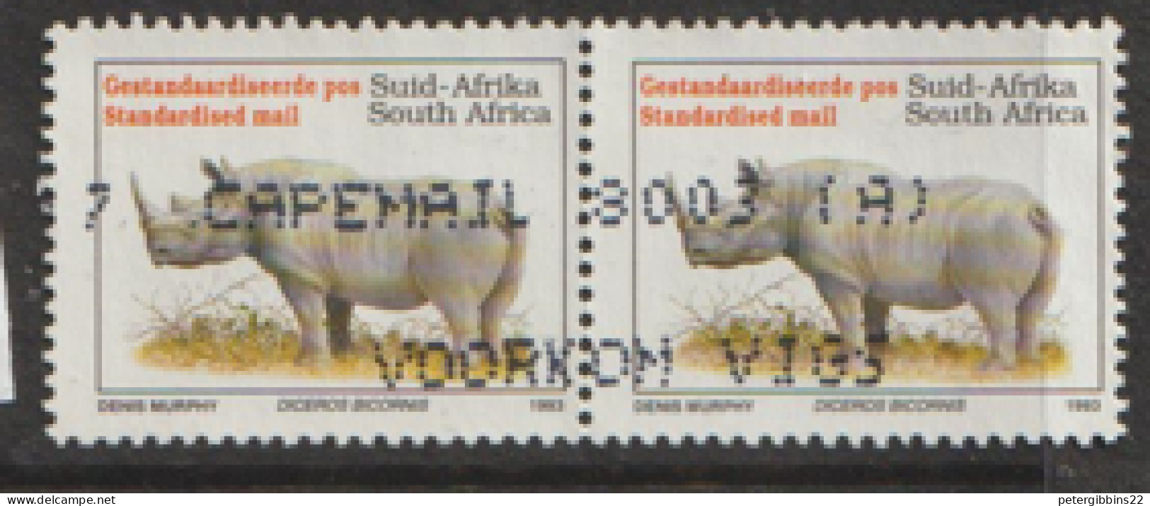 South Africa  1993  SG 821c White  Rhino  Standard Postage   Fine Used Pair - Usati