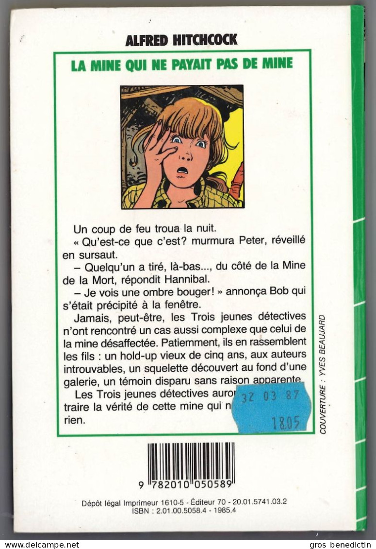 Hachette - Bib. Verte - Hitchcock  Les Trois Jeunes Détectives - "La Mine Qui Ne Payait Pas De Mine" - 1985 - #Ben&Hitch - Bibliothèque Verte