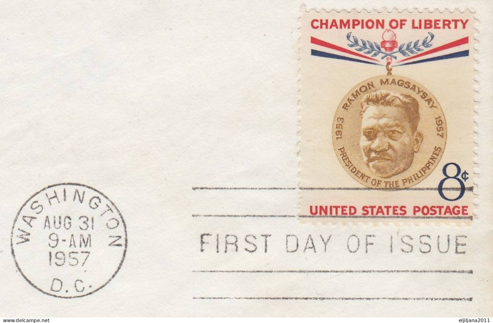 Action !! SALE !! 50 % OFF !! ⁕ USA 1957 ⁕ RAMON MAGSAYSAY 8c. ⁕ FDC Cover / Washington - 1951-1960