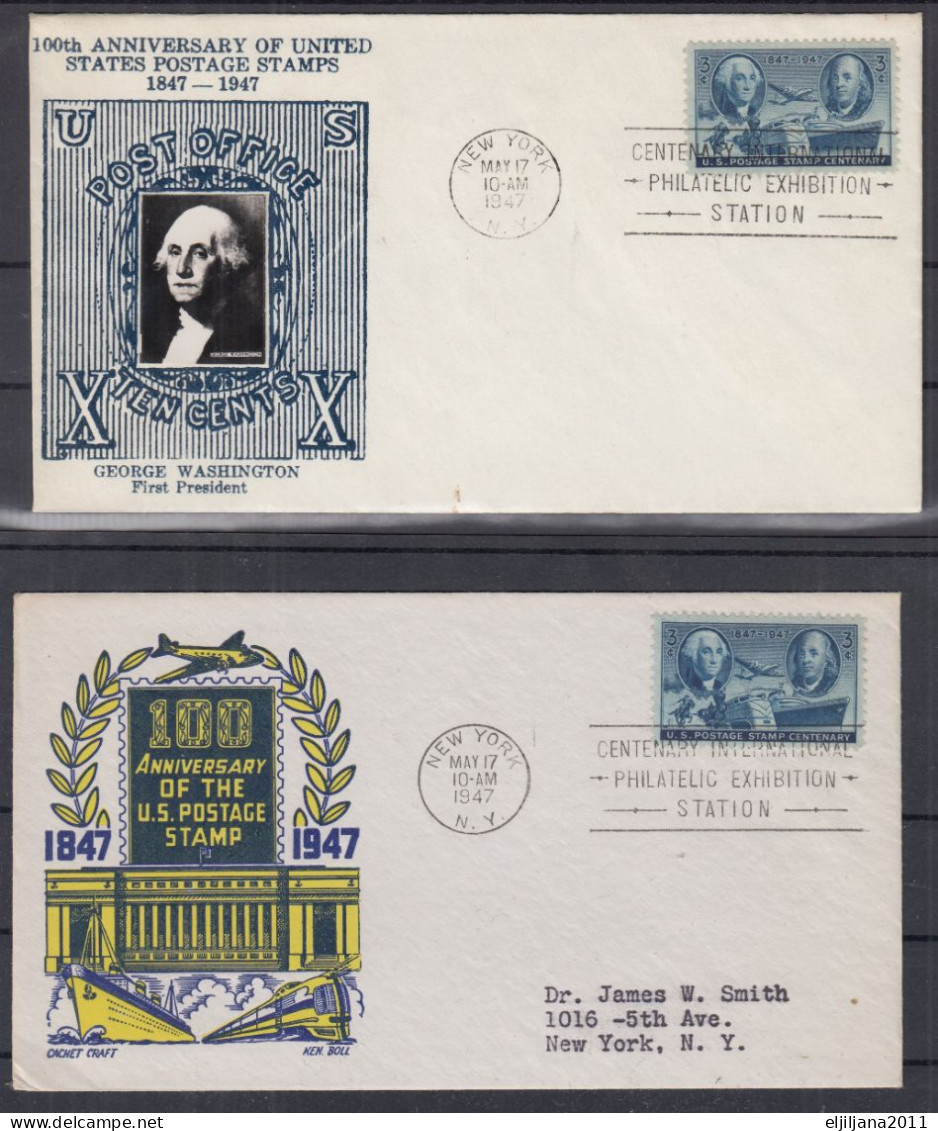 Action !! SALE !! 50 % OFF !! ⁕ USA U.S. 1947 New York ⁕ 100th U.S.postage Stamp Centenary ⁕ 2v FDC Covers - 1941-1950