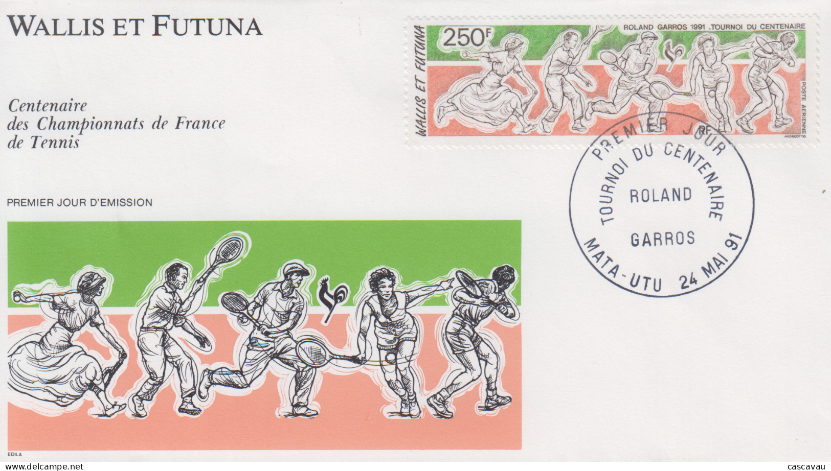 Enveloppe  FDC  1er   Jour   WALLIS  ET  FUTUNA    Centenaire   Tournoi  De  TENNIS  De   ROLAND  GARROS   1991 - FDC